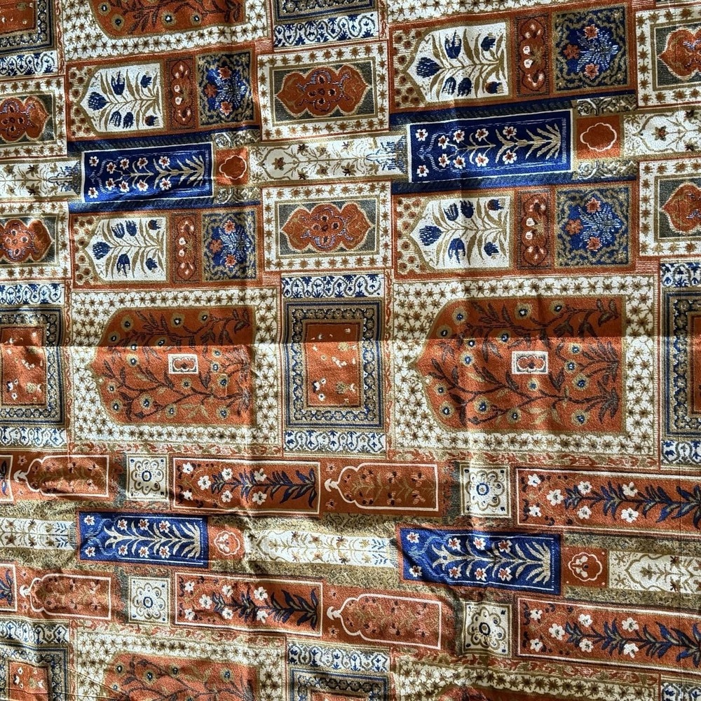 Tapestry Wall Hanging Mughal Botanical Velvet Panel Burnt Orange Navy Gold 47x53